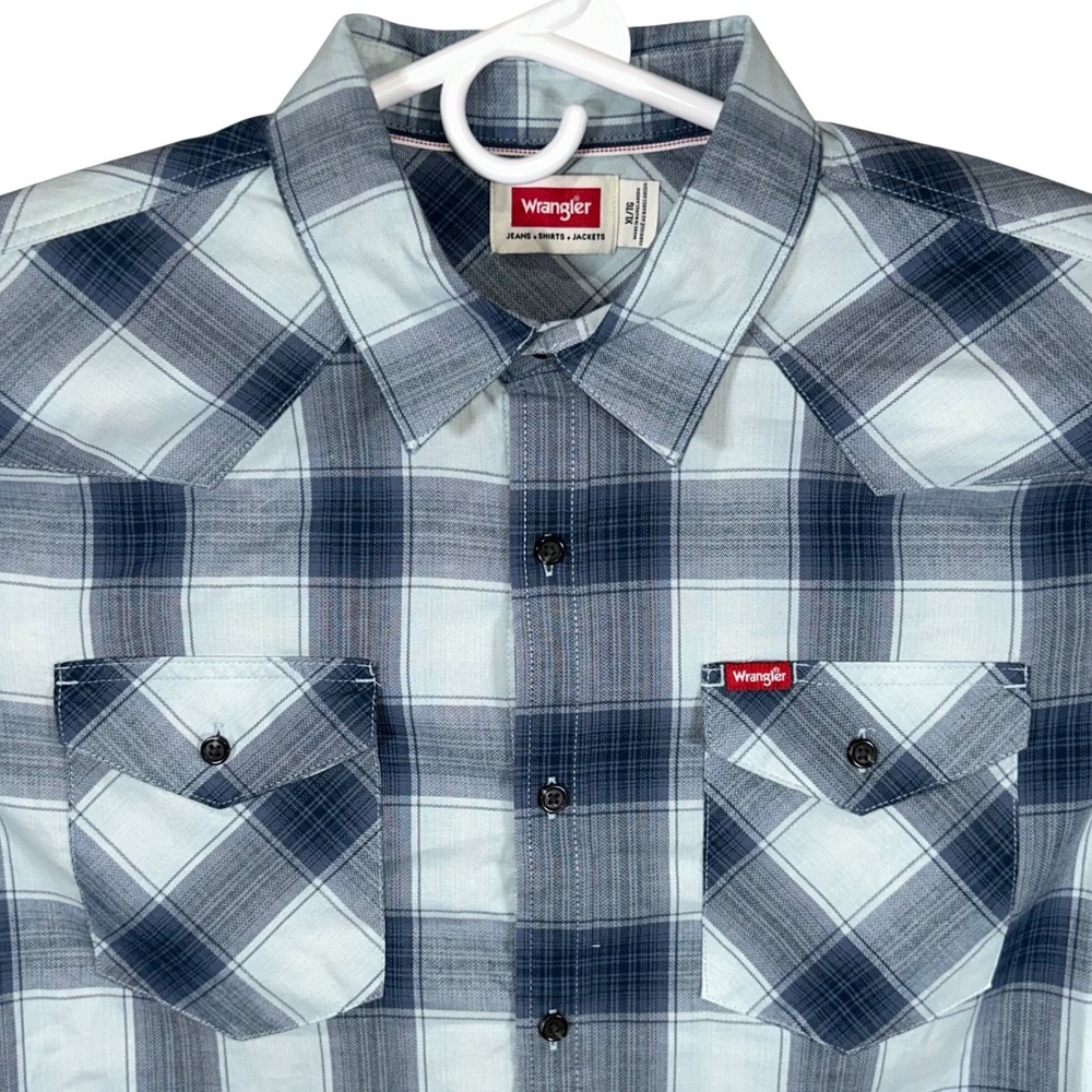 Wrangler Five Star Premium Mens‎ XL Blue Plaid Western Long Sleeve Shirt New